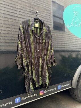 Black and Green Striped Women's Swim Coverup Tunic